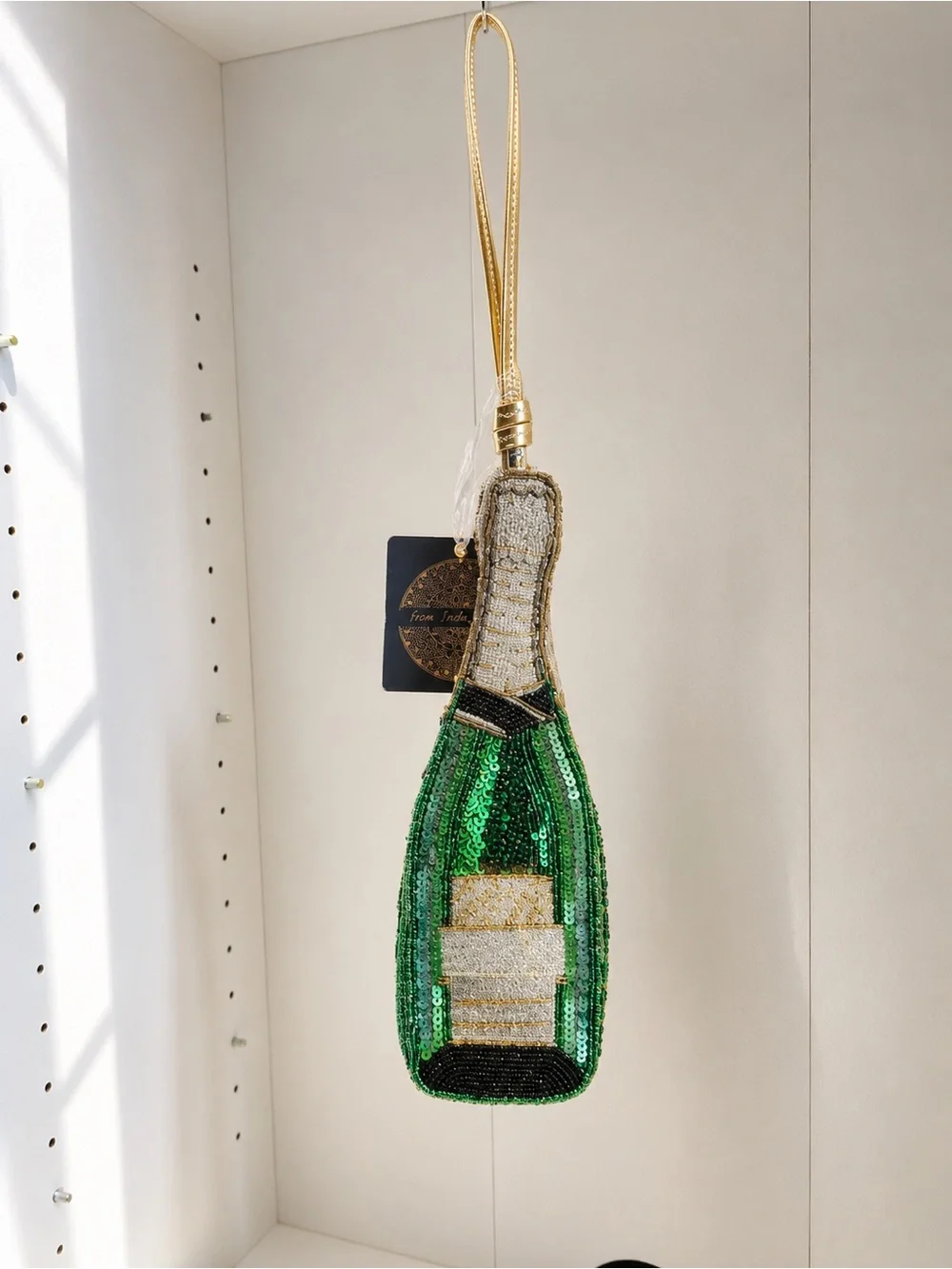 Champagne Bottle Beaded Wristlet/Clutch – Handcrafted in India ✨🍾